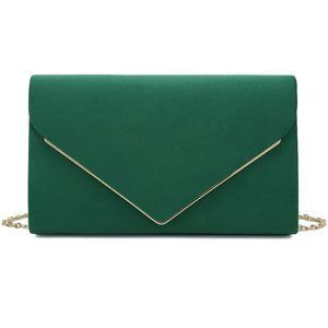 Faux Suede Clutch Bag Elegant Metal Binding Evening Purse :]